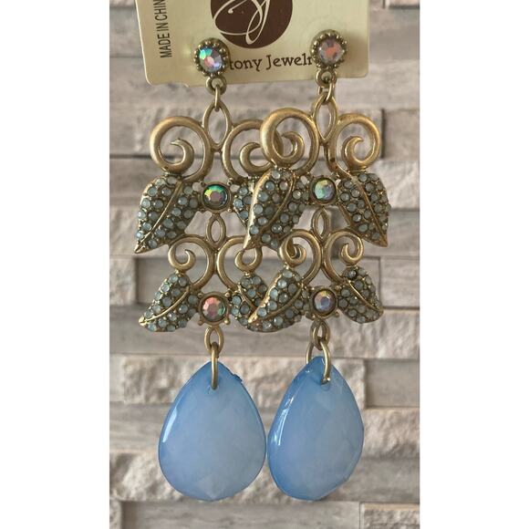 Stony Earrings Dangle Blue Stone - Picture 3 of 4